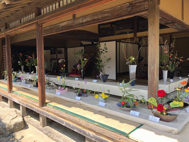 画像ファイル：「生け花展:宮崎兄弟生家の縁側に作品が並ぶ写真」の詳細を見る